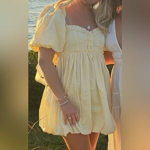 Free People Yellow Puff Sleeve Mini Dress